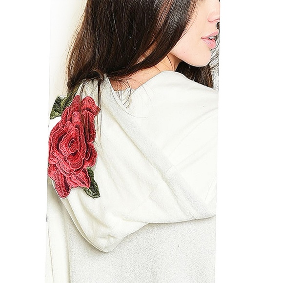 Moto Hippie Distressed Hoodie Tunic Sweater Top WT - Picture 5 of 8